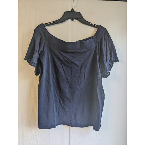 Loft Women's Blue Short Sleeve Off Shoulder Pullover Cotton Blouse Top Size L - Picture 1 of 5